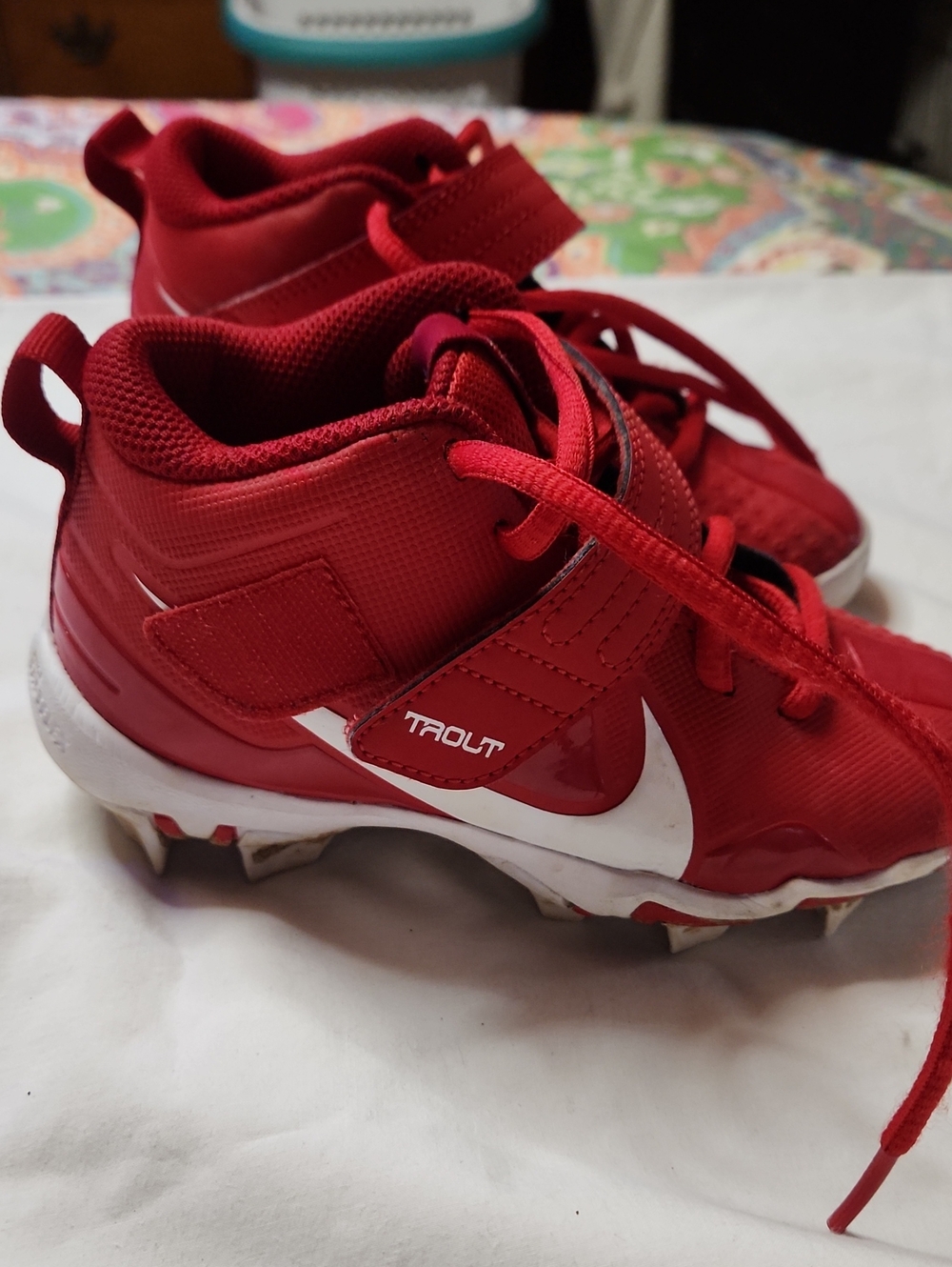 NIKE FASTFLEX TROUT 12C Baseball Sneakers Red & White Boys Shoes Baseball Sports